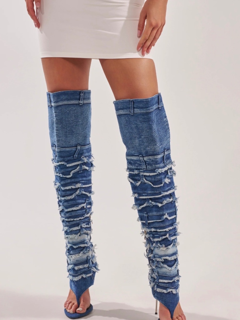 AKIRA AZALEA WANG SENA DENIM STILETTO OPEN TOE BOOT Size 99